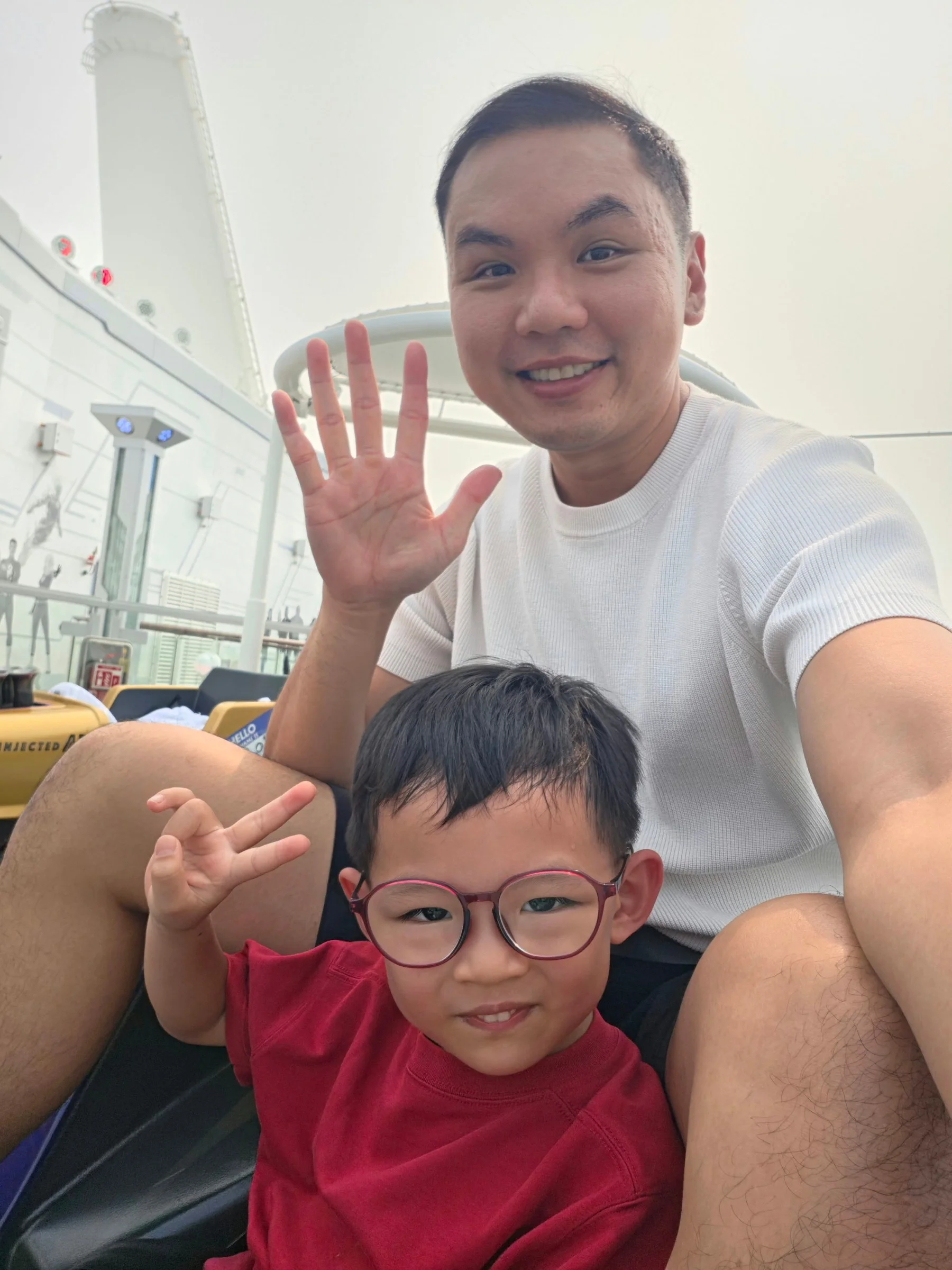 Selfie of Lucas and me on the ship’s deck.
