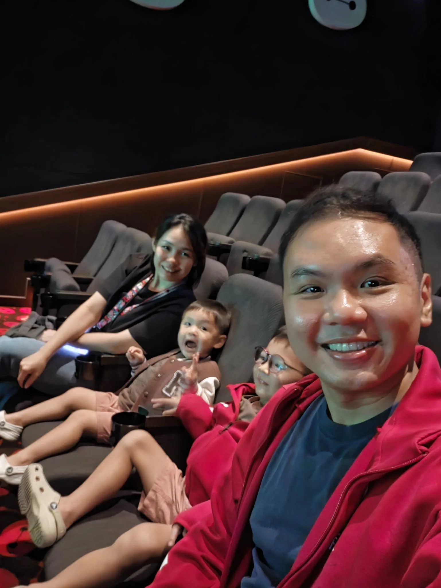 Selfie of me with Joanna and the boys in the ship’s cinema.