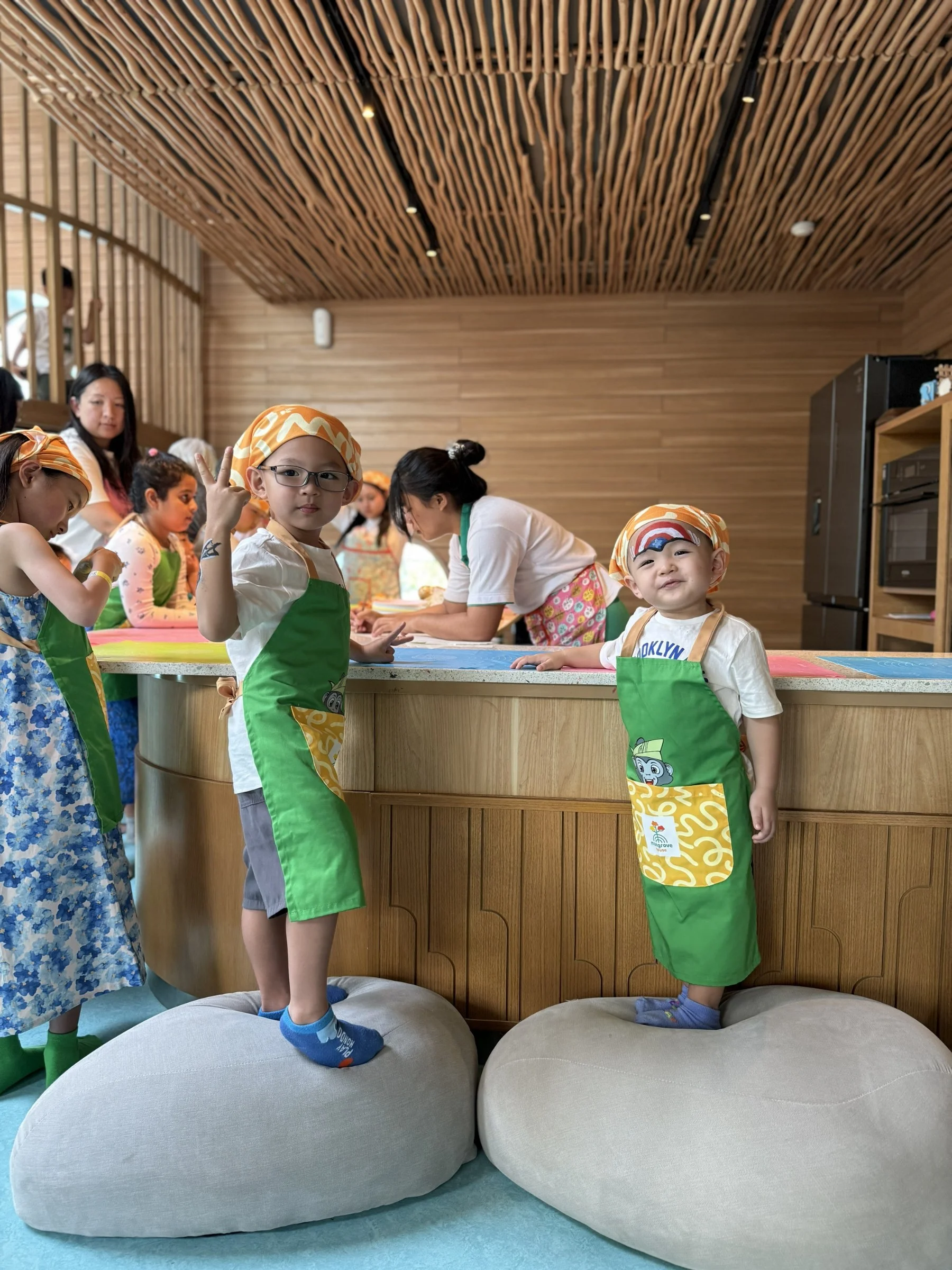 The boys taking part in a children's cooking activity at the resort.